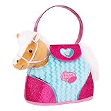 Pucci Pups Kuscheltier Pony beige in Handtasche mit Zubehör – Plüschtier Pferd in blau-pinker Tasche, Sattel, Zaumzeug – Spielzeug für Kinder ab 2 Jahre