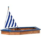 dobar® Sandkasten Schiff | Kinder-Sandkiste Segelboot Massivholz | Sandbox mit Staufach für Spielzeug | Sandkasten Boot für Garten/Terrasse | Outdoor | 180 x 96 x 125 cm | Blau/Weiß