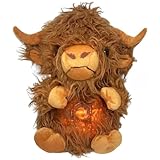 LUKIUP Atmendes Hochlandrind Kuscheltier Atembewegung Musik Atembewegung und Musik Atmung, Highland Cow Beruhigungspuppe für Mädchen Jungen Geburtstag
