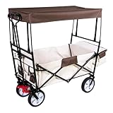 Faltbarer Handwagen mit abnehmbarem Dach & Teleskopgriff, 2 Netztaschen & Kühltasche | Bollerwagen Transportkarre Gerätewagen | Vorderrad-Bremse | klappbar | Vollgummi-Reifen | bis 100 kg Tragkraft