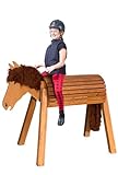 Wildkinder Holzpferd für Draußen - Spielpferd und Pferd zum Reiten für Kinder - Kreativität, Fantasie, Motorik - Handgefertigtes braunes XL Holz Pferd mit brauner Mähne - Voltigierpferd