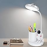 VUENICEE Schreibtischlampe Kinder, Schreibtisch lampe Dimmbare LED Tischlampe mit Stifthalter und Projektion, USB C Anschluss Nachttischlampe kinder, 2500mAh 360° Verstellbar Schwanenhals Leselicht