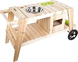 small foot Matschküche aus massivem und witterungsbeständigem Holz für Kinder ab 3, Outdoorküche mit Rädern, 11665 104 x 59 x 54 cm, Holzfarbe