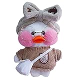 shineFinder Ente Kuscheltier Stitch Kuscheltier Lalafanfan Duck Kawaii Geschenk zur Geburt mädchen kleines Kuscheltier (Weiß Ente + Brauner Pullover)