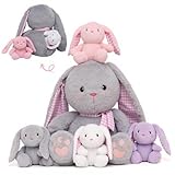 OUOZZZ 5 Stück Hase Kuscheltier Set, 28cm Weich Hase Plüschtier mit 4 Baby Hasen Stofftiere im Bauch - Baby Geburtstagsgeschenk für Mädchen Jungen Kinder