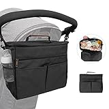 Kinderwagentasche Organizer Kinderwagen Buggy Tasche Baby Universale Multifunktionale Aufbewahrungstasche (SCHWARZ)