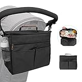 Kinderwagentasche Organizer Kinderwagen Buggy Tasche Baby Universale Multifunktionale Aufbewahrungstasche (SCHWARZ)