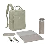 LÄSSIG Baby Wickelrucksack Wickeltasche Rucksack mit Wickelunterlage, Kinderwagenbefestigung, Flaschenhalter nachhaltig produziert/GRE Vividal Backpack cord light khaki