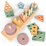 Sweety Fox Montessori-Stapel- und Sortierspielzeug 1 2 3 Jahre -Aktivitäts- und Entwicklungsspielzeug aus Holz in Pastellfarben – Montessori-Spiele für Kleinkinder ab 1 Jahr