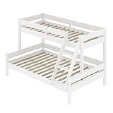 VitaliSpa Etagenbett 120x200 / 80x200 cm Everest - Weiß 208x131x139 cm aus Holz - Bett für Kinder & Gäste, inklusive Lattenroste