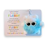 Endlich Schulkind! Mut-Monster FLOBBY, Geschenk Einschulung, Glücksbringer, Mutmacher, Schultüte, Lernhelfer, Anhänger Mäppchen oder Ranzen (Türkis)