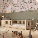 Crazy Pine Kinderbett 90x200 cm – Massives Montessori Bodenbett aus Holz mit Rausfallschutz – Sicheres Kleinkindbett – Skandinavisches Design, Leichte Montage - Crazy Basic