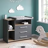 Vicco Wickelkommode Oskar, Anthrazit/Goldkraft Eiche, 113 x 93 cm mit 3 Schubladen