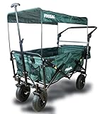 FROSAL Bollerwagen faltbar Nick PRO grün Luftreifen Sonnendach Kinder Bremse Handwagen Klappbollerwagen
