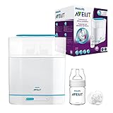 Philips Avent SCF285/02 elektrischer 3-in-1 Sterilisator inklusiv 1x Flasche 125 ml und 1x Schnuller weiß/türkis 1 Stück (1er Pack)