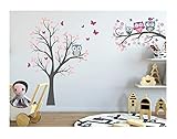 Wandtattoo kinder Babyzimmer Aufkleber Eule Eulen Wandsticker Wand Waldtiere Kinderzimmer Wandaufkleber Dekoration fürs Baby Kindergarten Baum Tiere Grau MK212XL