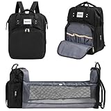 Barmøya 2-in-1 Wickelrucksack mit Wickelablage | Wasserabweisender Wickelrucksack mit isolierten Flaschenhaltern, Laptopfach und viel Stauraum | Inkl. Stabilisator-Stangen (Schwarz)