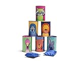 BS Toys Dosenwerfen – Wurfspiel für Kinder ab 3 Jahren – Outdoor & Geburtstagsspiel mit 10 Dosen mit Tiermotiven & 2 Wurfsäckchen – Gartenspiel & Geschicklichkeitsspiel