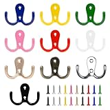Bofanze 10 Stück Bunte Haken Bunt Kleiderhaken Wandhaken Vintage Doppelhaken Haken zum Schrauben Klein Metall Kleiderhaken Doppelt für Kleiderhaken, Badezimmer, Küche, Schlafzimmer