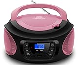 Tragbarer CD-Player | CD/CD-R | USB | FM Radio | AUX-In | Kopfhöreranschluss | Kinder Radio | Boombox | CD-Radio | Stereoanlage | Kompaktanlage (Pretty Pink)