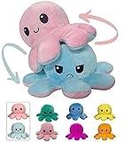 QXNDXQ Oktopus Stimmungs Kuscheltier, Oktopus Plüschtier, Oktopus Plüsch Wenden, Kawaii Krake Plüschtier für Stimmung zu Verbessern und Stress Abzubauen (Hellblau & Hellpink)
