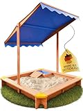 FRIEDO - Sandkasten mit Dach (UV80+) & Matschküche 120x120 cm - Sandkiste inklusive Bodenvlies gegen Unkraut und Ungeziefer - Sandkasten mit Abdeckung aus Holz für Kinder - Outdoor und Garten geeignet