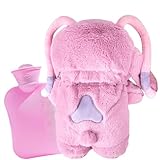 Fluffy Wärmflasche, Sti-tch Wärmflasche, Sti-tch Wärmflasche Kuscheltier, Cartoon Heißwasserflasche für Kinder, Hot Water Bag, Herausnehmbarer Innenbehälter, Handwärmer für Kinder & Erwachsene (Rosa)