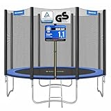 SONGMICS Trampolin Ø 305 cm, Gartentrampolin für Kinder mit Sicherheitsnetz, Randabdeckung, Leiter, 180 cm hohe gerade Stangen, Stahlrahmen, TÜV Rheinland GS-Zertifikat, blau STR10FT