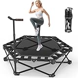 Klappbares Fitness-Trampolin 106cm,Tragfähigkeit 200kg, 3-stufiger Verstellbarer Handgriff,geräuscharm & bodenschonend,Stabiler Sechseckrahmen für Kinder & Erwachsene,Indoor/Outdoor Nutzung