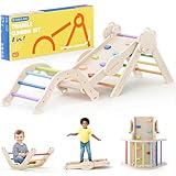 COSYLAND 8-in-1 Montessori Klettergerüst Indoor ab 1 Jahr – Kletterdreieck mit Rutsche, Kletterbogen & Kletterturm, Klassischer Regenbogen – Indoor Klettergerüst für Kinder, Baby Klettern Indoor