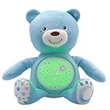 Chicco Kuscheltier Bär, Baby Spielzeug ab Geburt, Teddybär Plüsch, weicher Projektor mit Nachtlicht, Lichteffekten und entspannenden Melodien, Kinderspielzeug 0+ Monate, Hellblau, Kindertag Geschenk