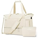 Turnbeutel für Damen, Sport Travel Duffel Bag Weekender Overnight Bag mit Nassfach und Schuhfach für Frauen Reisen, Fitnessstudio, Yoga, Beige