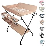 OHMG Baby Wickelkombi Klappbare Wickelkommode,Wickeltisch mit Rollen,Mobiler Wickeltisch mit Wickelauflage,Sicherheitsgurt und Ablagefächern,Wasserdicht und Höhenverstellbar,Stabil