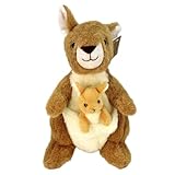 BEMIRO Känguru Kuscheltier mit Baby – 32 cm, braun, gestickte Augen, kuschelig weich, liebevolles Plüschspielzeug