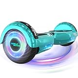 MEGA MOTION 𝐇𝐨𝐯𝐞𝐫𝐛𝐨𝐚𝐫𝐝, 6,5 Zoll mit Bluetooth-Lautsprecher und LED-Radlichtern, geeignet für Kinder und Jugendliche (Grün)