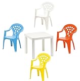 hLine Kinder Garten Sitzgruppe Tisch mit Stühlen Gartenstuhl Sessel (1 Tisch 4 Stühle bunt)