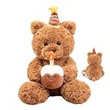 XPJBKC Teddybär, 30cm Stofftier Teddy Kuscheltier, Teddybär Klein mit Kuchen und Geburtstagshut, Teddy Bear Plüschtier Spielzeug Geschenk, Soft Cuddly Friends Bär für Geburtstag Weihnachten