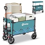 Sekey XXL Bollerwagen Faltbar Kinder 150L 150KG, Faltbarer Bollerwagen mit Dach Klappbarer Handwagen mit Sonnenschutz für Ausflug Strand Camping, Dach-S 4018, Grün