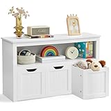 VASAGLE Kinderregal, Spielzeugaufbewahrung für Kinder, Aufbewahrungsschrank, Spielzeugschrank, Aufbewahrungsbox mit Rollen, Spielzeugregal, für Kinderzimmer, 102 x 30 x 60 cm, weiß LHS380W01