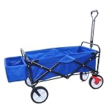 Taoplay Bollerwagen Faltbar Metall 220lbs, Klappbarer Bollerwagen mit Rollen und Verstellbarem Griff – 300L Bollerwsgen Wagen für Einkauf, Camping, Sport und Garten, AntikBlau