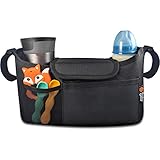 Kinderwagen Organizer mit Getränkehalter & ausfaltbarer Netztasche – Universale Kinderwagen Tasche, Wasserabweisender Buggy Organizer, Kinderwagentasche Organizer, Wickeltasche Kinderwagen