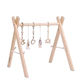 Ladanas Spielbogen Baby aus Holz inkl. 5 Spielzeugen – Stabiler & Klappbares Spieltrapez