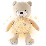 Chicco First Dreams Baby Bär Plüsch-Teddybär, weicher Projektor mit Nachtlicht, Lichteffekten und entspannenden Melodien, Beige - Kinderspielzeug 0+ Monate