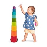 Battat 10 Eimer und Stapelbecher – Stapelturm, Sandspielzeug, Badewannenspielzeug, Wasserspielzeug, Motorikspielzeug – Baby Spielzeug ab 18 Monate, Merhfarbig