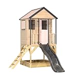 Wendi Toys M48 Spielhaus mit Rutsche, Stelzenhaus aus FSC-Holz für Kinder Garten Outdoor, Podesthöhe 90 cm, 280×197×242 cm, mit 175 cm Rutsche, Sandkasten, Leiter, wetterfest