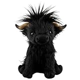 JazRvr Hochlandrind Kuscheltier, Schottisches Highland Cow Plüschtier, Kuscheltier Kuh Für Kinder, 28 cm Schwarzes Kuscheltier, Stressabbau