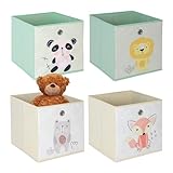 Relaxdays 4er Set, Kinder Aufbewahrungsboxen, süße Tier-Motive, Faltbox für Würfelregale, HBT: 30x30x30 cm, Textil, bunt