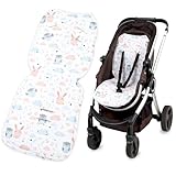 Sitzauflage Kinderwagen Einlage 75 x 35 cm - Buggy Auflage Sitzeinlage für Kindersitz atmungsaktiv universal Minky Gräulich Eulen