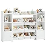 FOREHILL Kinderregal mit 8 Boxen Kinderschrank Holz Bücherregal für Kinder Aufbewahrungsbox Kinderzimmer Möbel mit Spielzeugkiste 138,8 x 94,3 x29,6 cm weiß