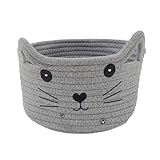 Klein Aufbewahrungskorb Geflochten,Katze Ohren Dekorativ Haustier Spielzeug Korb,Geflochten Kinder Katze Korb,Aufbewahrungskorb Aus Baumwollgewebe,Spielzeug Behälter für Baby Katze,Grau,Kiuiom